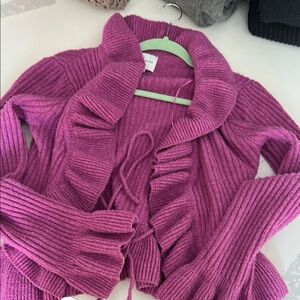 Pink Rose Pink Ruffled Cardigan Sweater